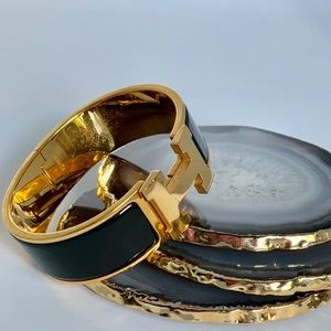 Hermes Jewelry - Hermes Black & Gold Wide Bracelet Hermes Jewelry - Hermes Black & Gold Wide Bracelet